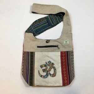 Himalayan Hemp Crossbody Bag Om Embroidered Boho Hippie Earthy Festival Yoga